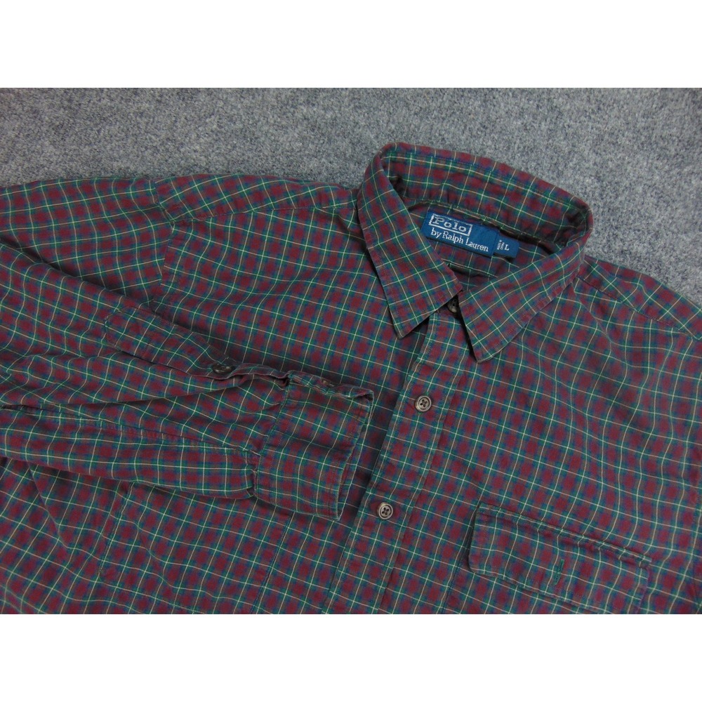 Polo Ralph Lauren Button Down Mens Large Plaid Red Green Preppy Heritage Shirt